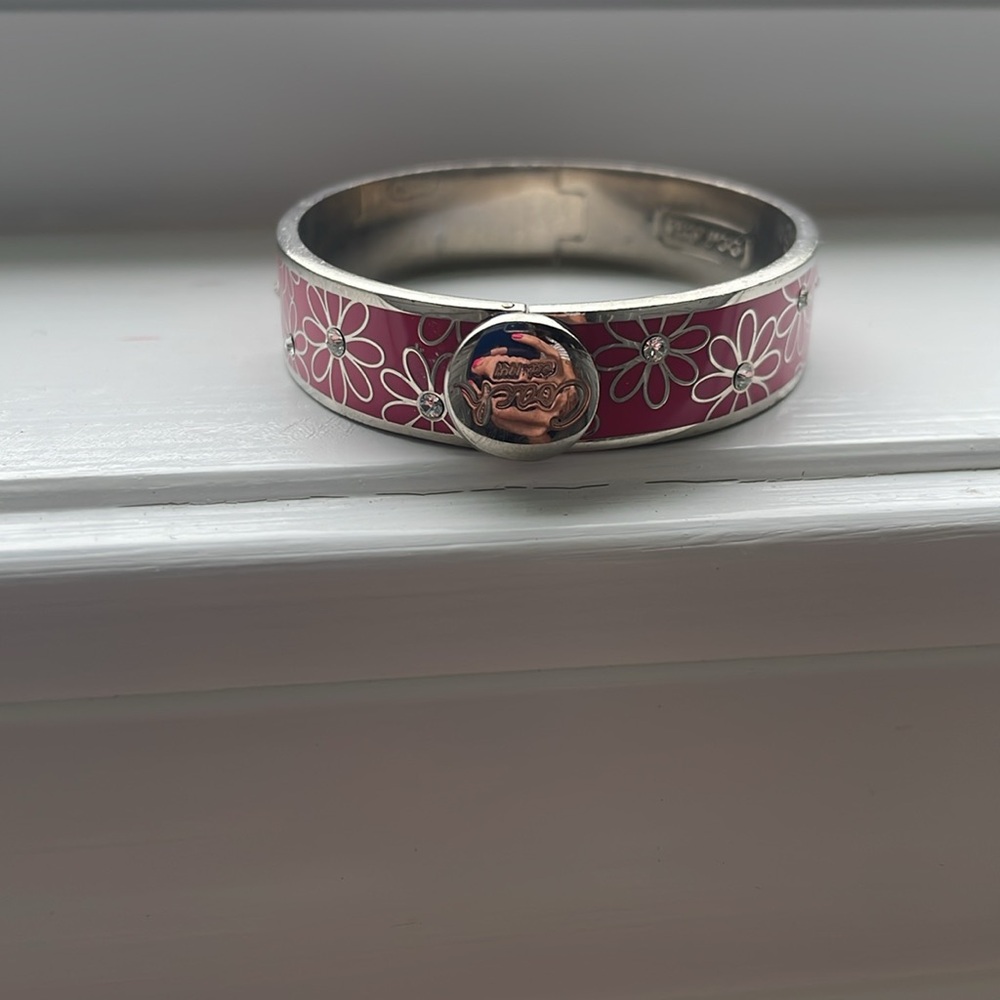 Coach Floral Pink and Silver Bangle Bracelet - Picture 2 of 5